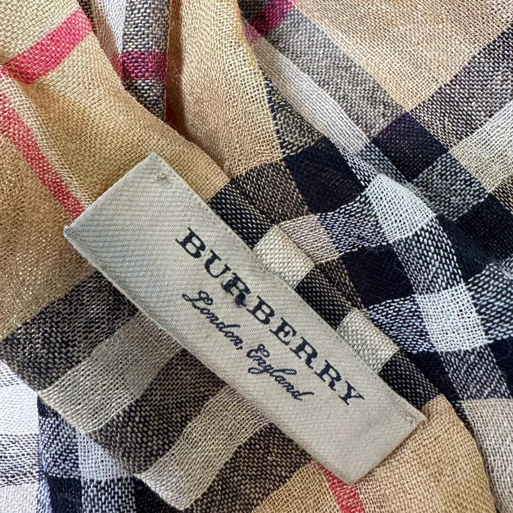Burberry Wool Silk Checkered Antique Lightweight Large Scarf, Tan / Black - Picture 2 of 9